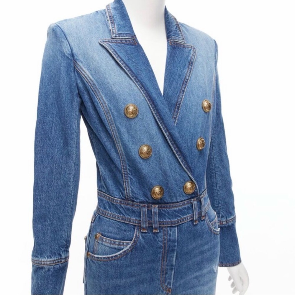 NWT Balmain Women's Classic Blue Denim Jumpsuit XS - Picture 13 of 13